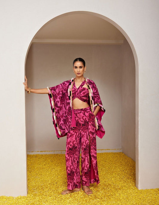 Radha Rani Cape Set With Croptop & Pants