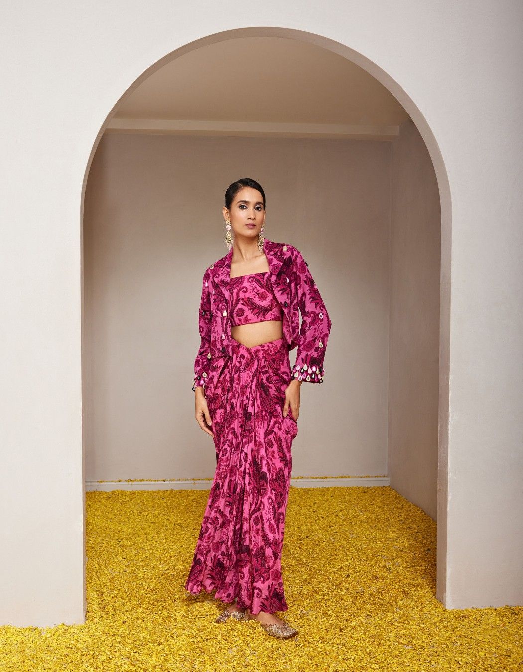 Radhi Rani Drape Skirt With Cropped Blazer