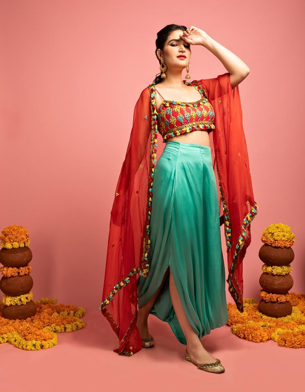 Red & Aqua Green Cape Set