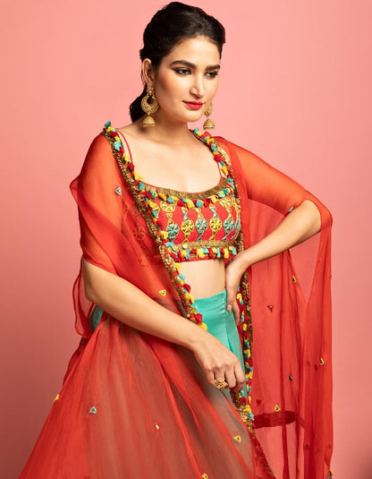 Red & Aqua Green Cape Set