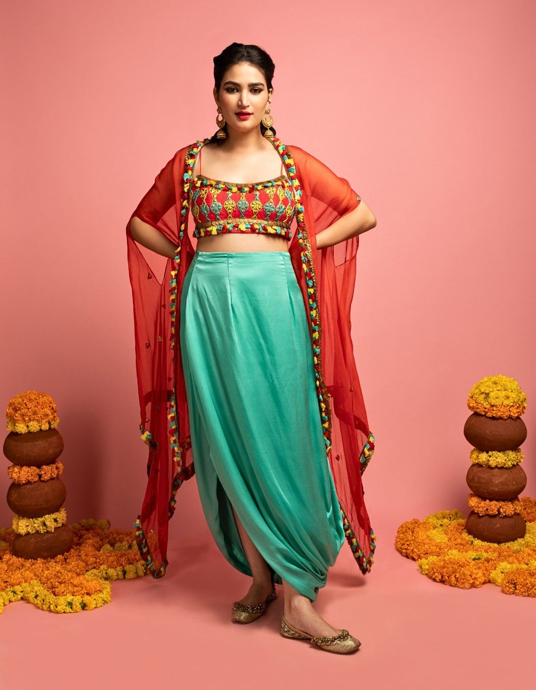 Red & Aqua Green Cape Set