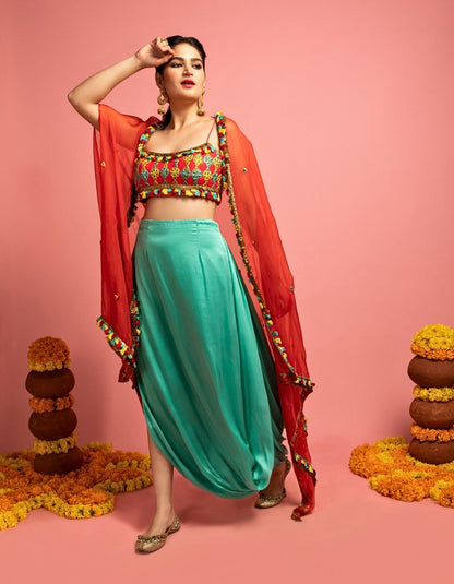 Red & Aqua Green Cape Set