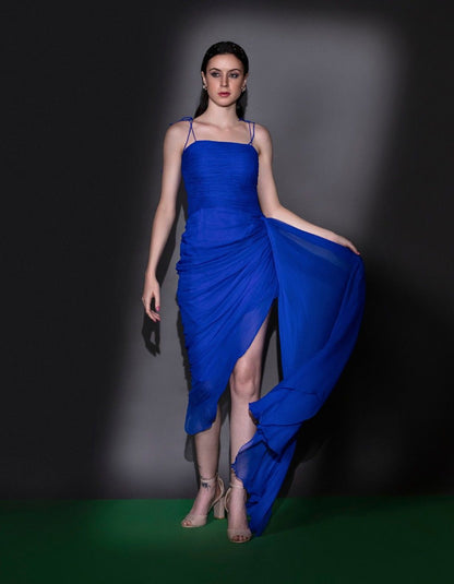 Royal Blue Draped Dress.