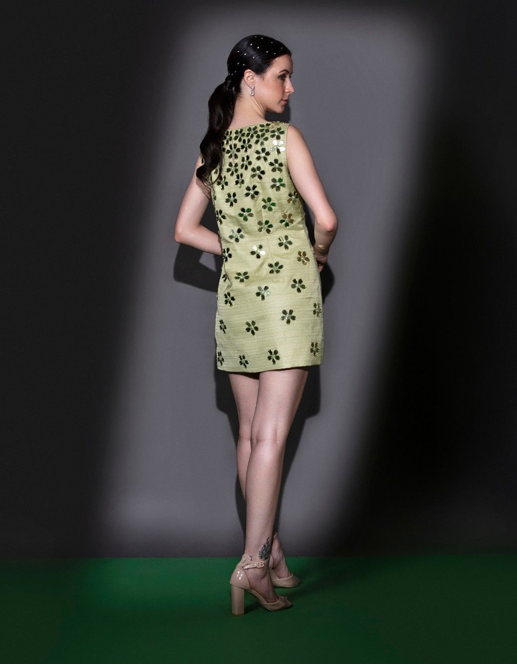 Sage green short cocktail dress