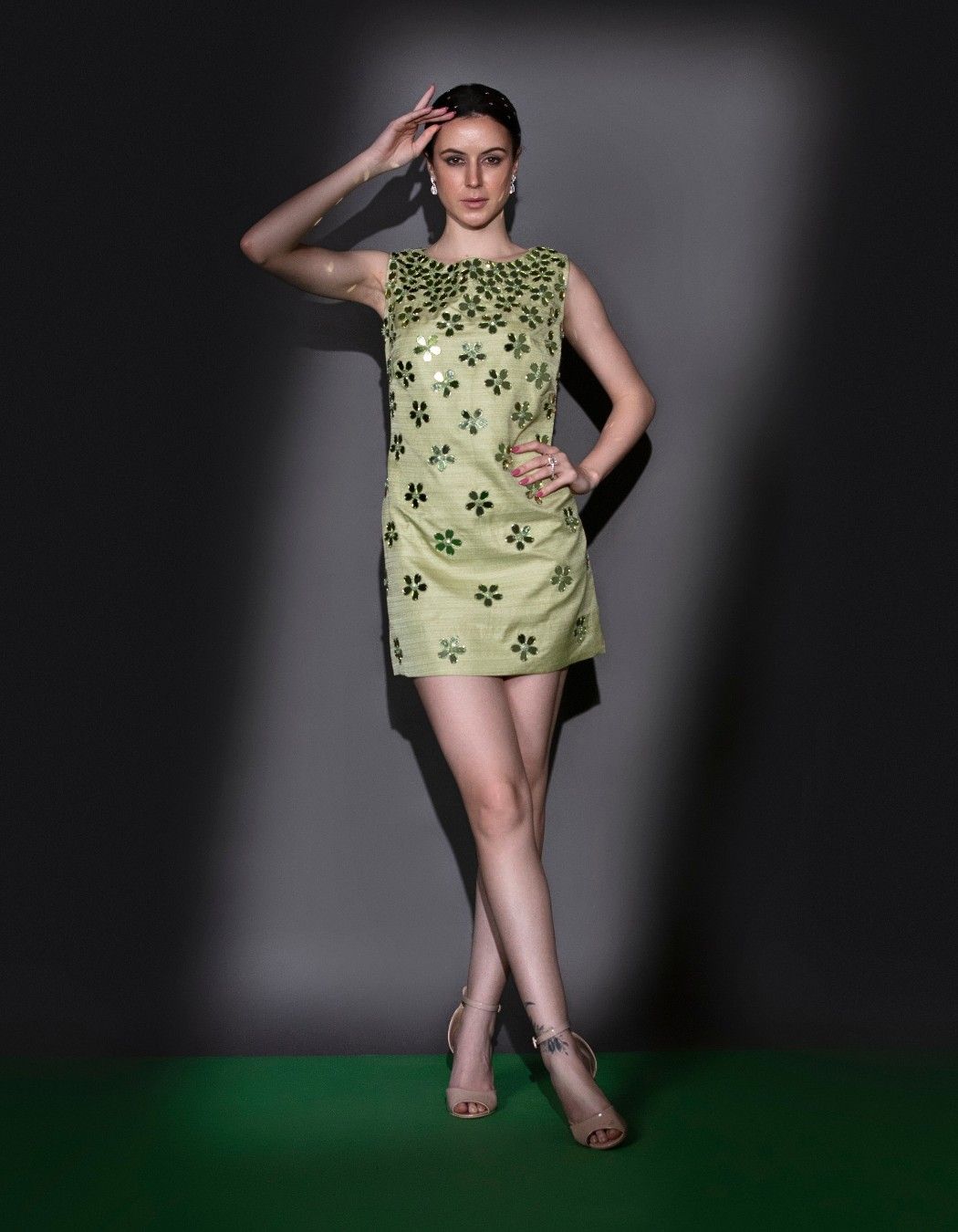 Sage green short cocktail dress
