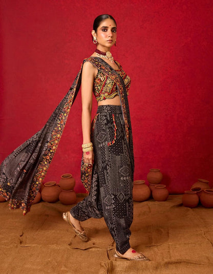 Saree Drape Set with Low-Crotch Pants