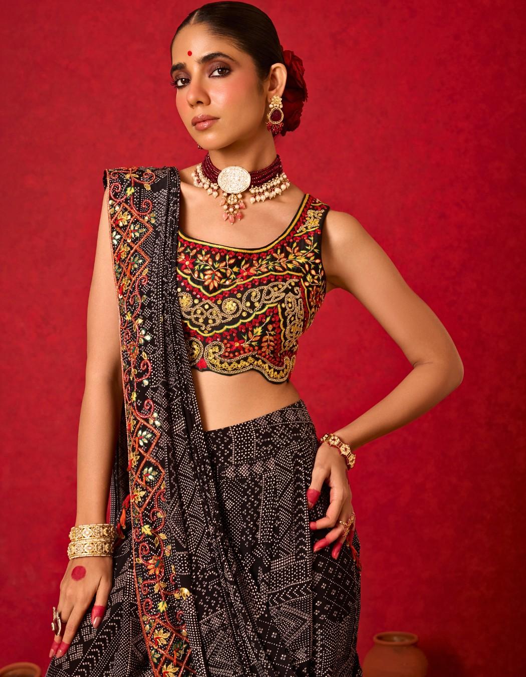 Saree Drape Set with Low-Crotch Pants
