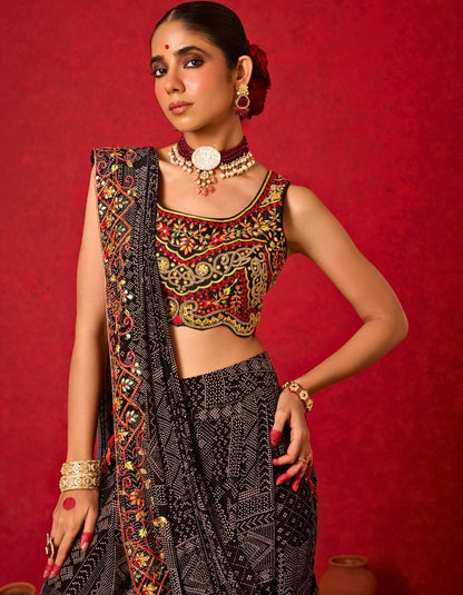 Saree Drape Set with Low-Crotch Pants