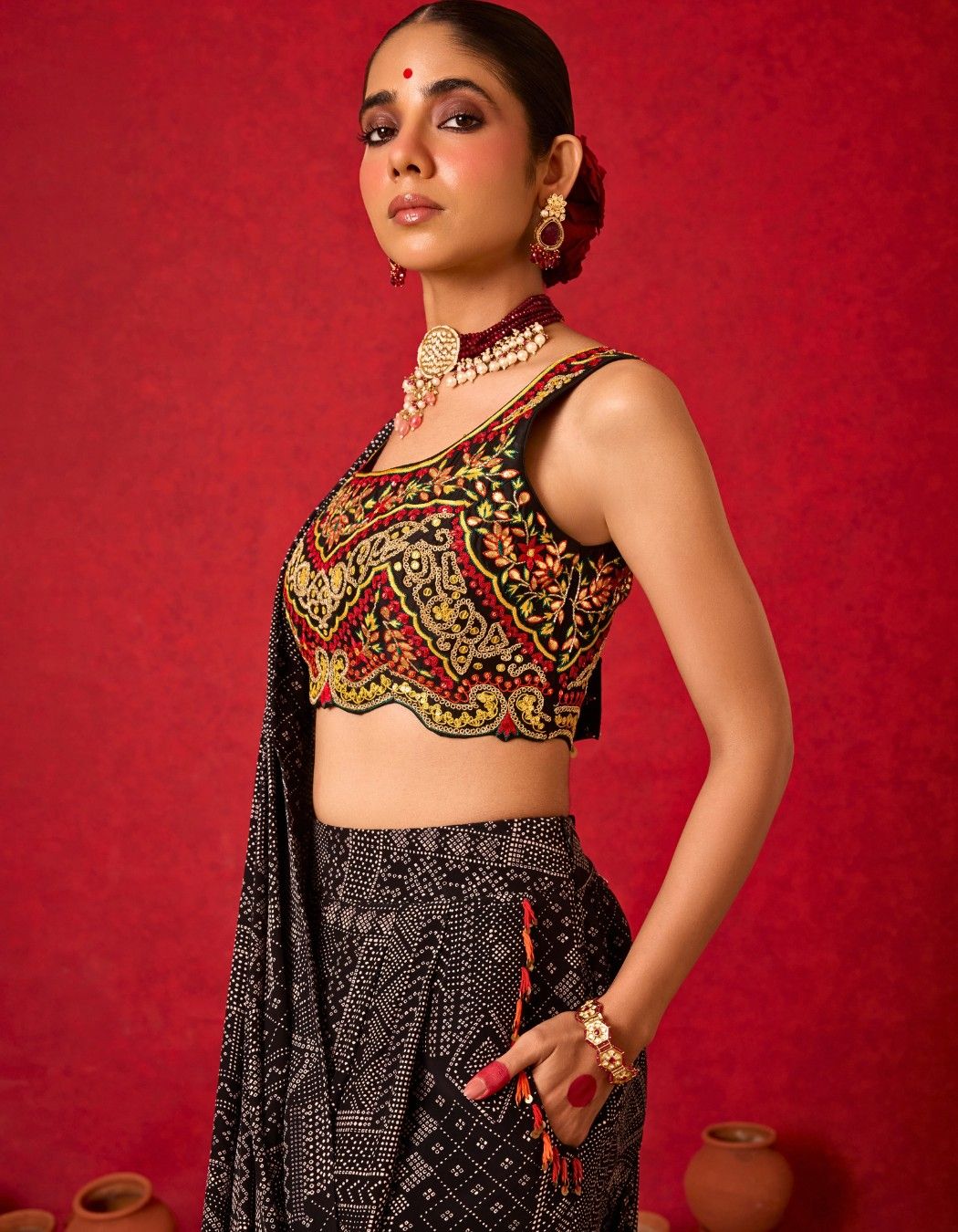Saree Drape Set with Low-Crotch Pants