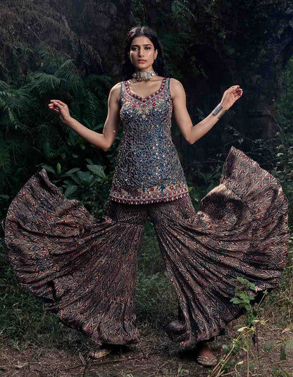 Teal Blue Kurta-Sharara Set