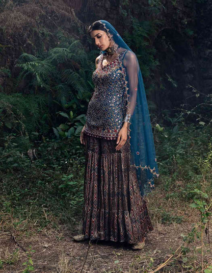 Teal Blue Kurta-Sharara Set