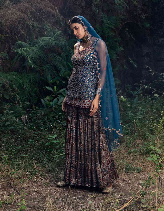 Teal Blue Kurta-Sharara Set