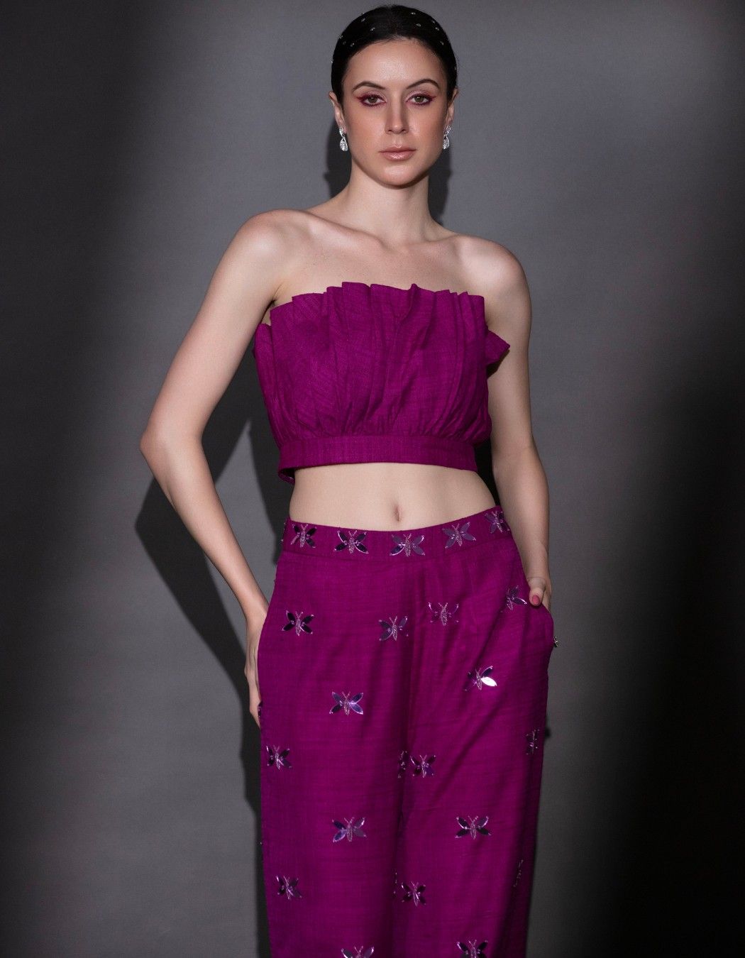 Wine Purple Ruffle Crop Top & Pants