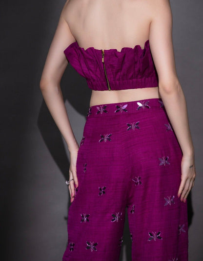 Wine Purple Ruffle Crop Top & Pants