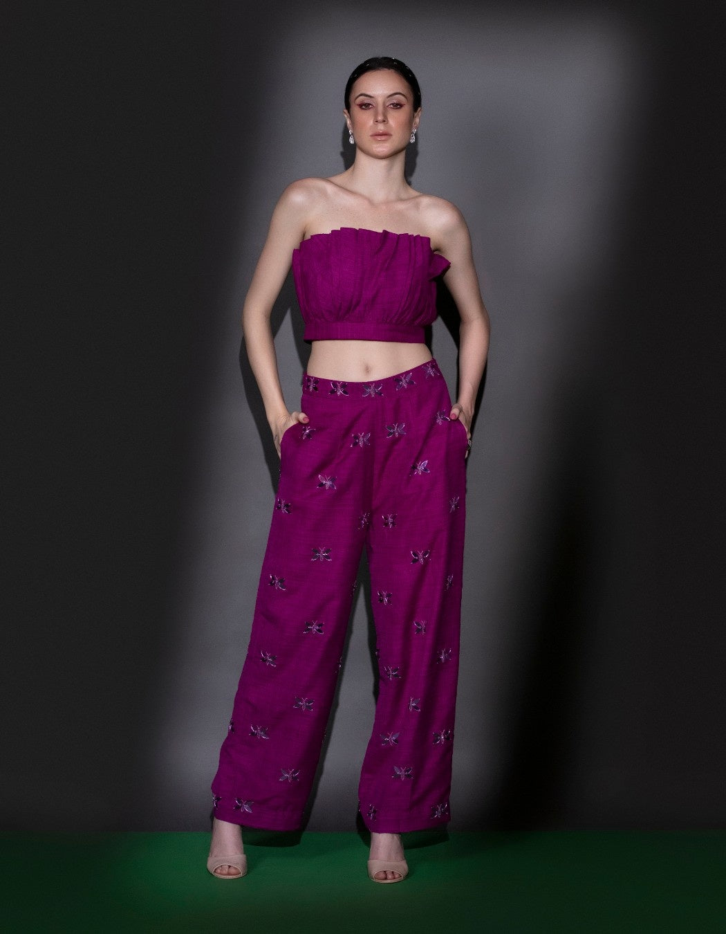Wine Purple Ruffle Crop Top & Pants