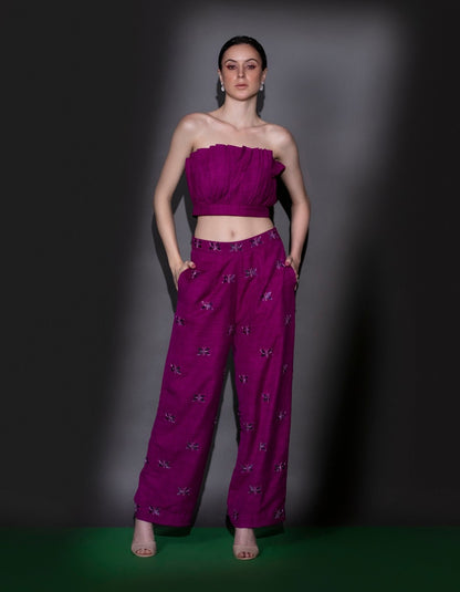 Wine Purple Ruffle Crop Top & Pants