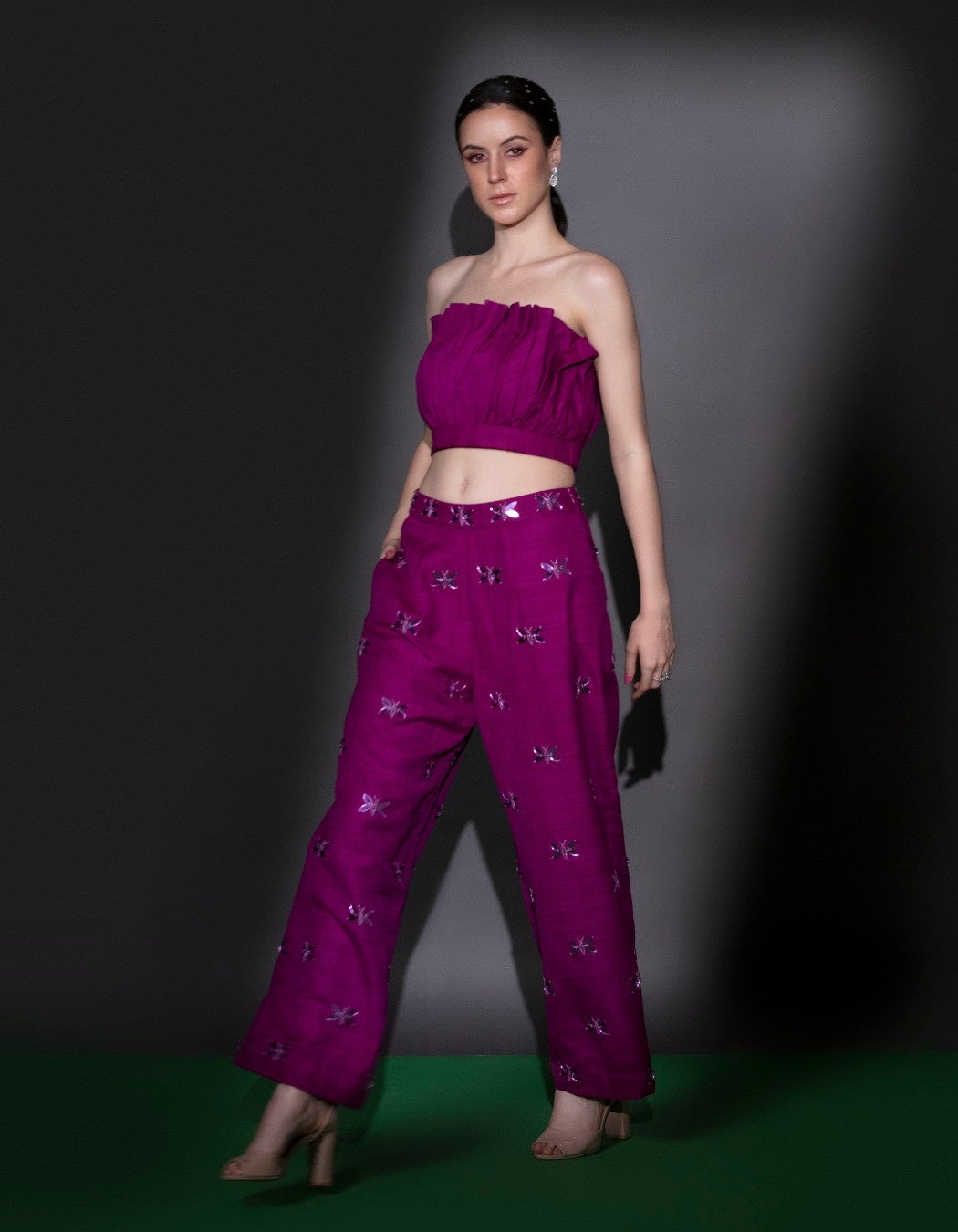Wine Purple Ruffle Crop Top & Pants