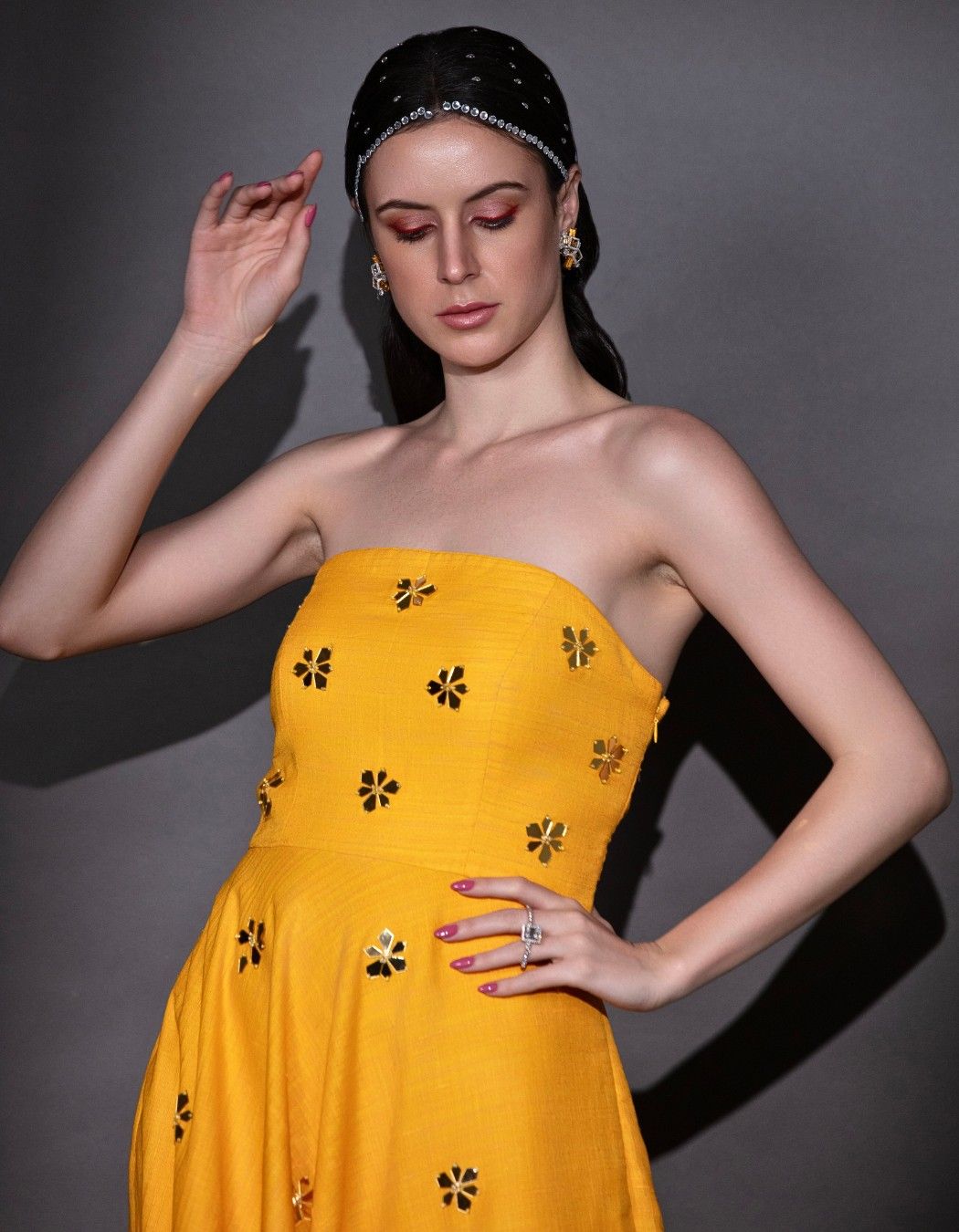 Yellow Ankle Lenght Cocktail Dress