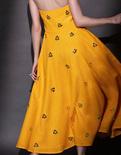Yellow Ankle Lenght Cocktail Dress