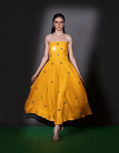 Yellow Ankle Lenght Cocktail Dress