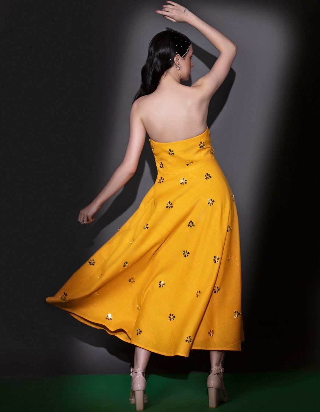 Yellow Ankle Lenght Cocktail Dress