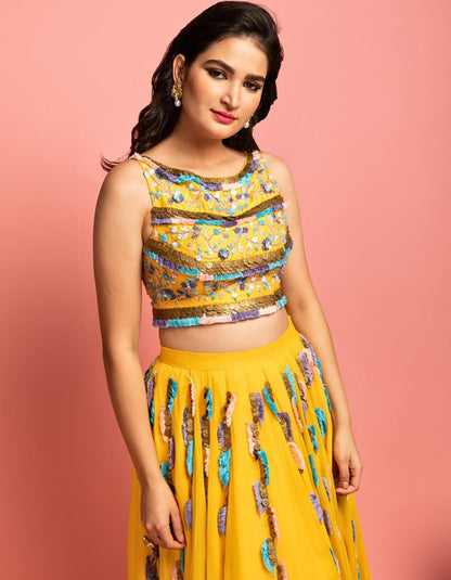 Yellow Ankle Length Lehenga Choli