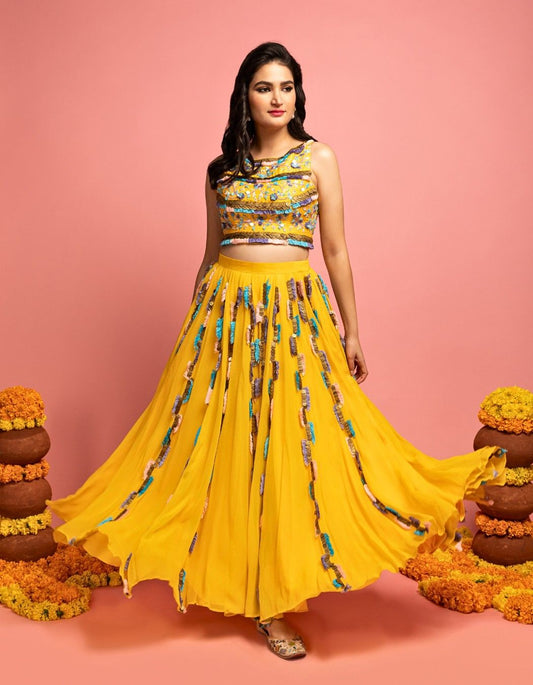 Yellow Ankle Length Lehenga Choli