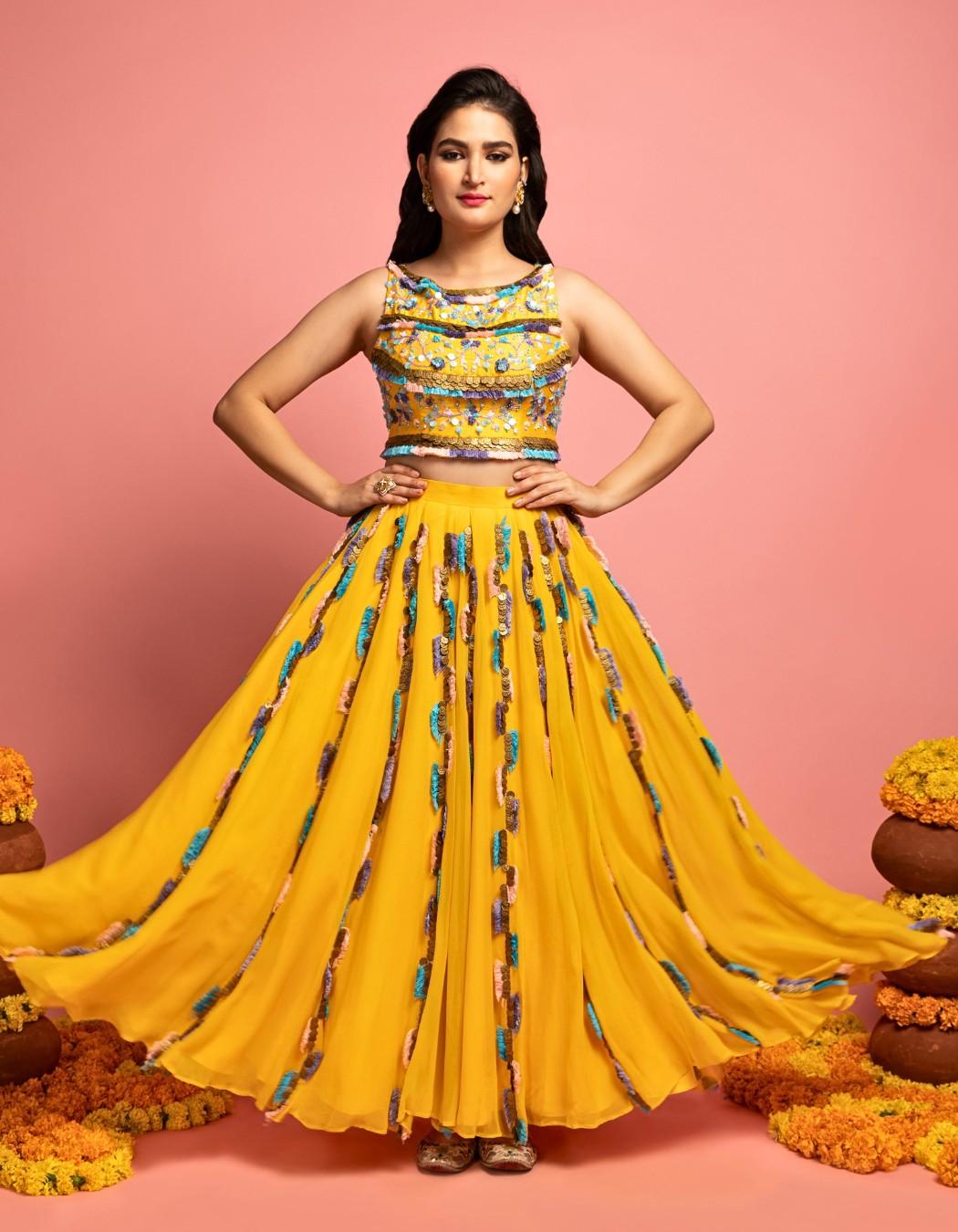Yellow Ankle Length Lehenga Choli