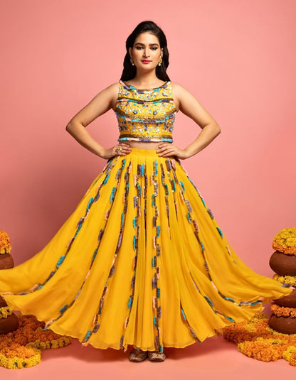 Yellow Ankle Length Lehenga Choli